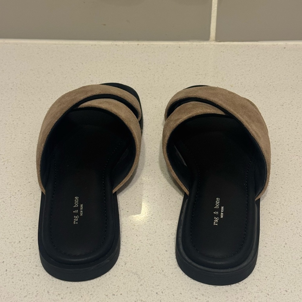 New Rag & Bone Brown Suede Cross Strap Sandals – Women’s Designer Summer Flats - Picture 6 of 12